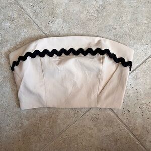 Milly Beige Linen Strapless Top with Black Trim